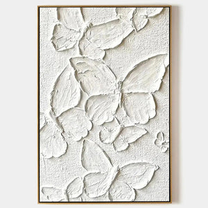 White Butterflies impasto painting by Isabella Rossi. Textured white butterflies artwork on canvas, vertical wall art.