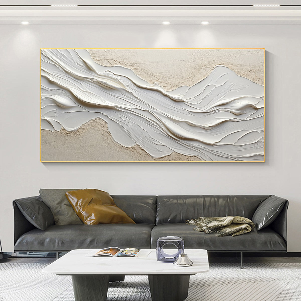 White Sands: Textured Abstract Oil Painting Canvas Wall Art Decor in Whit