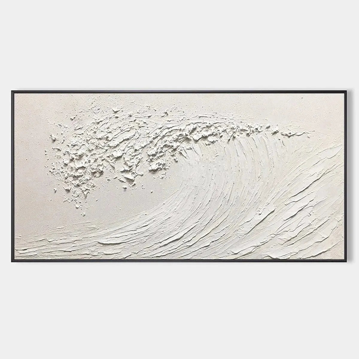 White Wave textured minimalist ocean wave painting in white by Liam O'Connell, perfect for any living room or office space.