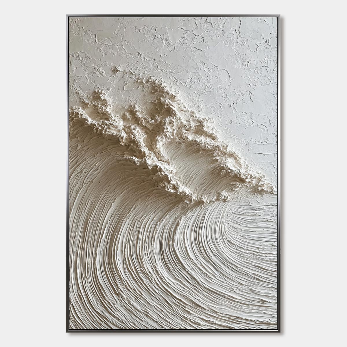 WHITE WAVE Textured Minimalist 3D Oil Painting