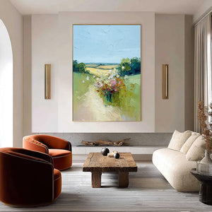 WILDFLOWER PATH: Textured Palette Knife Countryside Landscape Painting