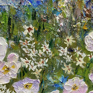 WILDFLOWER FIELD TRIPTYCH- Impressionist Landscape Painting Set of 3