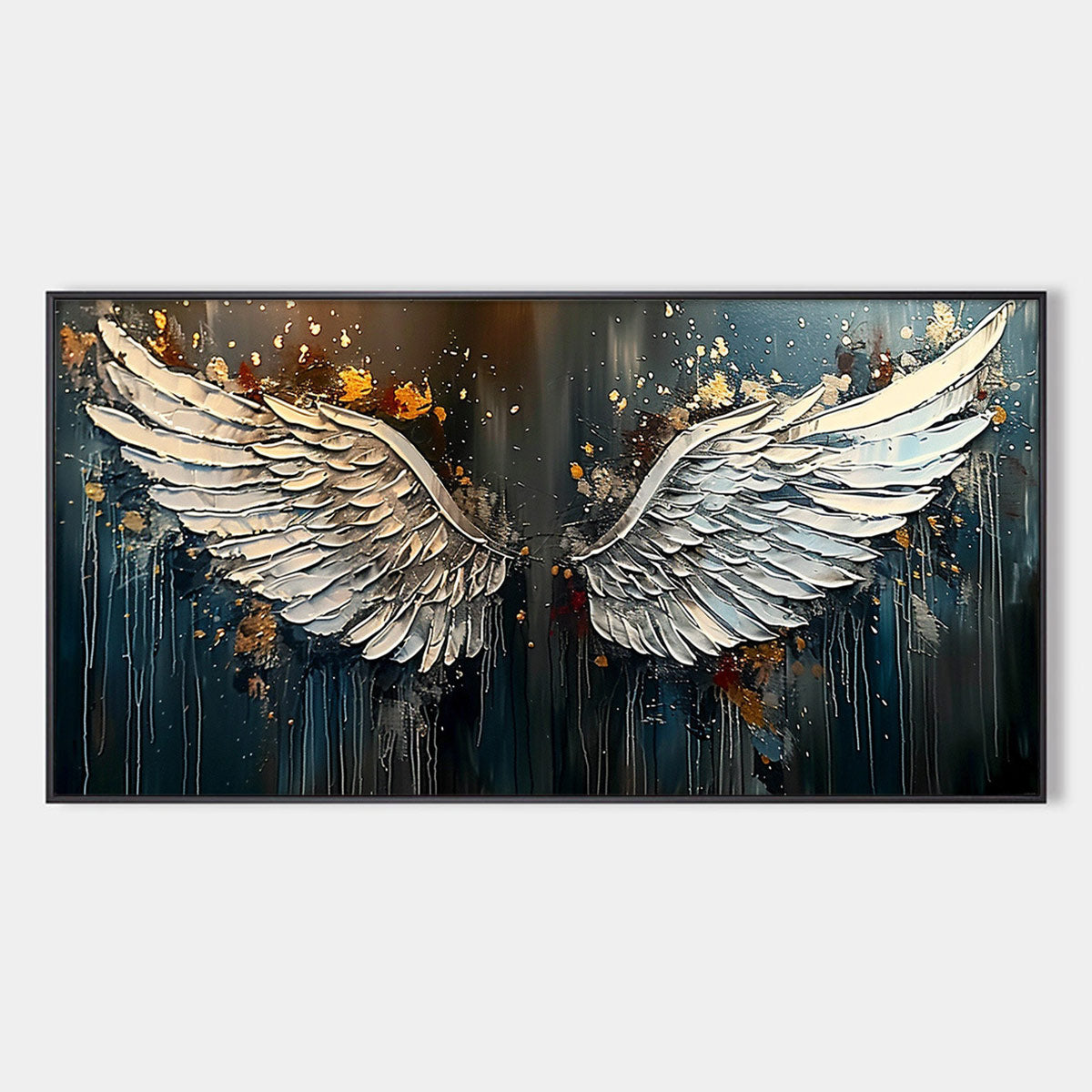 Wings of Hope: Original Textured Abstract Angel Wings Oil Painting - Metallic Wall Art