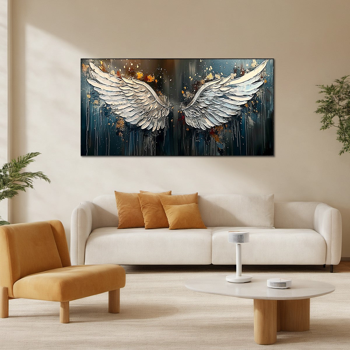 Wings of Hope: Original Textured Abstract Angel Wings Oil Painting - Metallic Wall Art