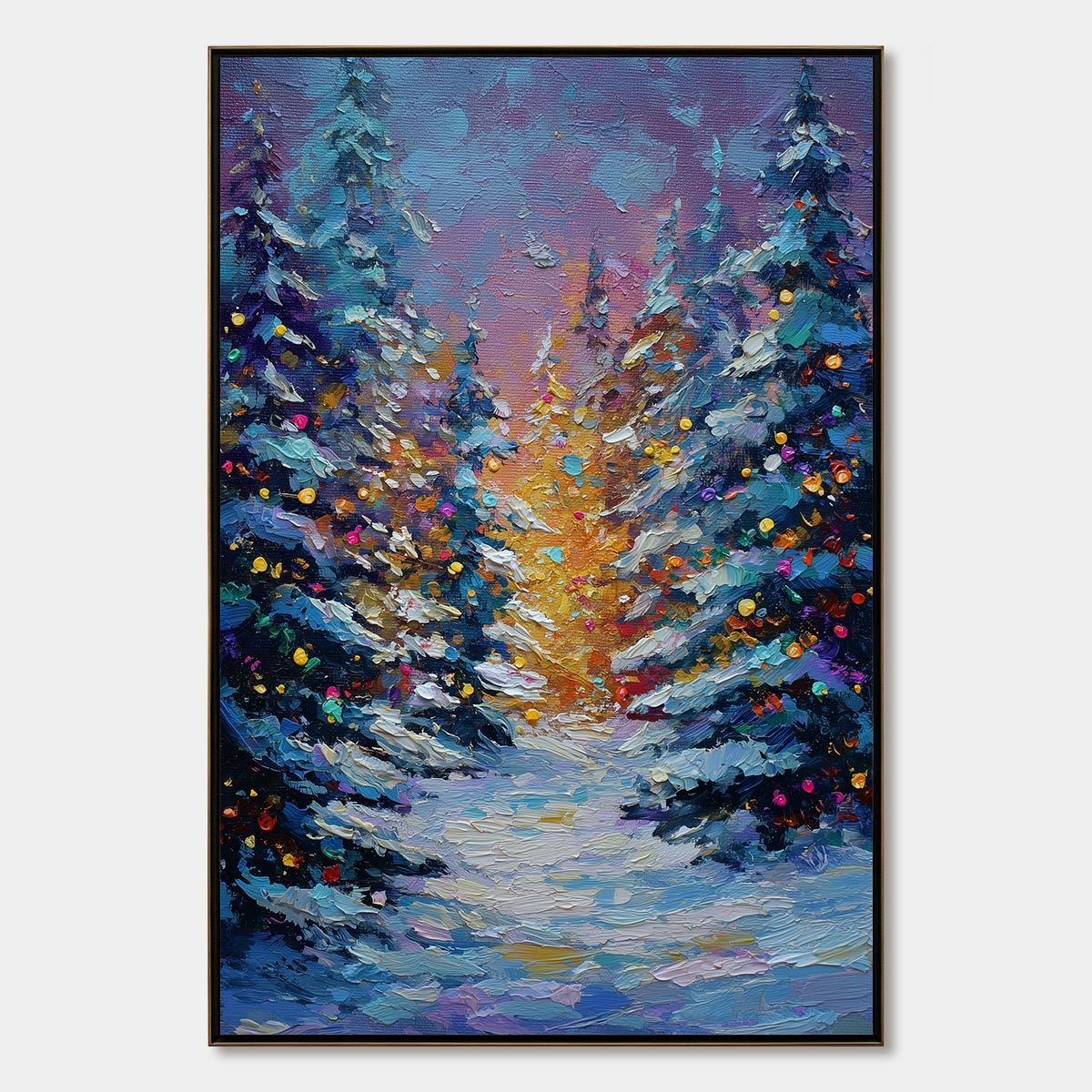 WINTER'S GLOW: Textured Impasto Winter Forest Landscape Oil Painting