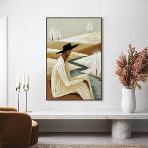 WINTER'S REPOSE: Textured Minimalist Figurative Landscape Painting