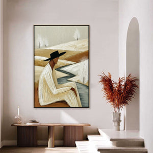 WINTER'S REPOSE: Textured Minimalist Figurative Landscape Painting