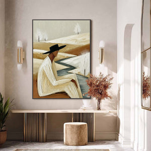 WINTER'S REPOSE: Textured Minimalist Figurative Landscape Painting