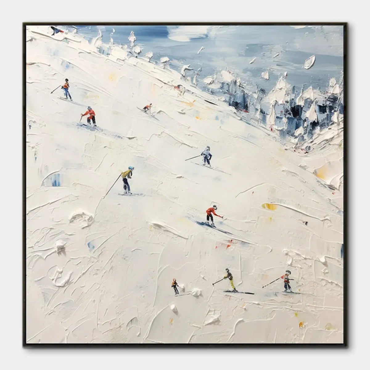Impressionistic Skiing Painting on Square Canvas