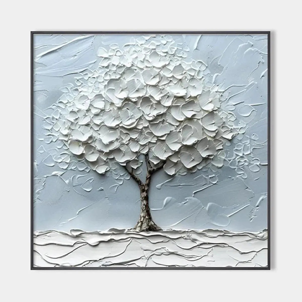 Textured Tree Painting, Impasto Wall Art, Square Canvas, Winter Decor, Minimalist Art