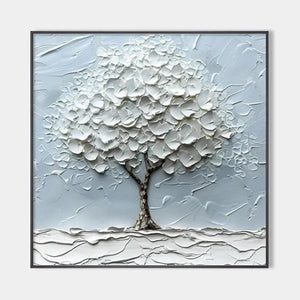 Textured Tree Painting, Impasto Wall Art, Square Canvas, Winter Decor, Minimalist Art