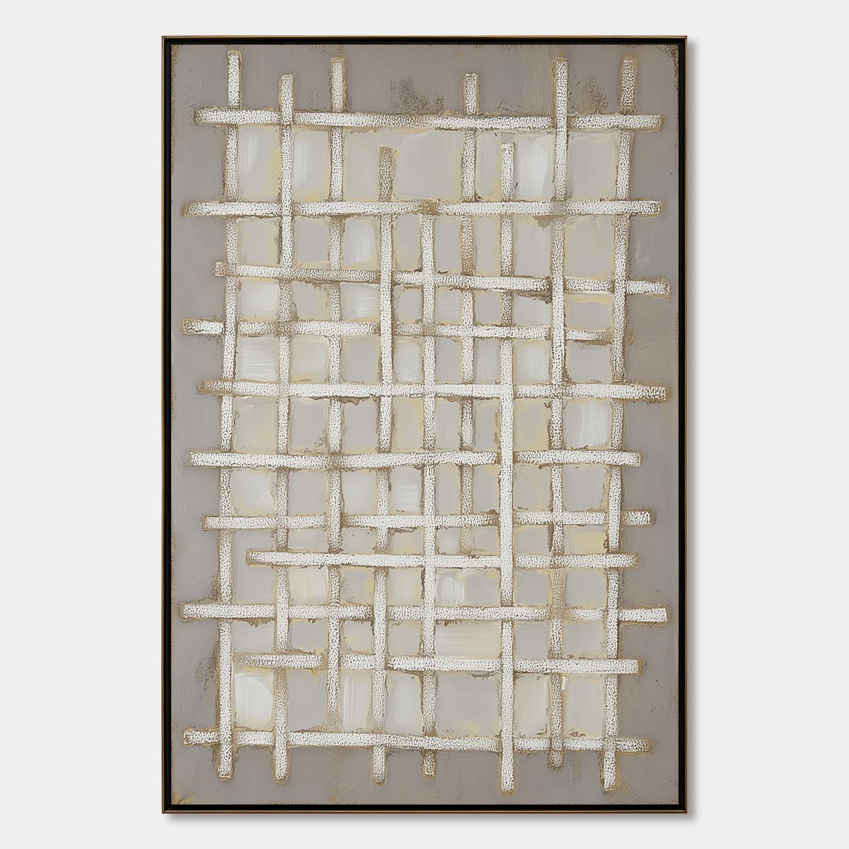 WOVEN TRANQUILITY: Minimalist Textured Beige Abstract Oil Painting