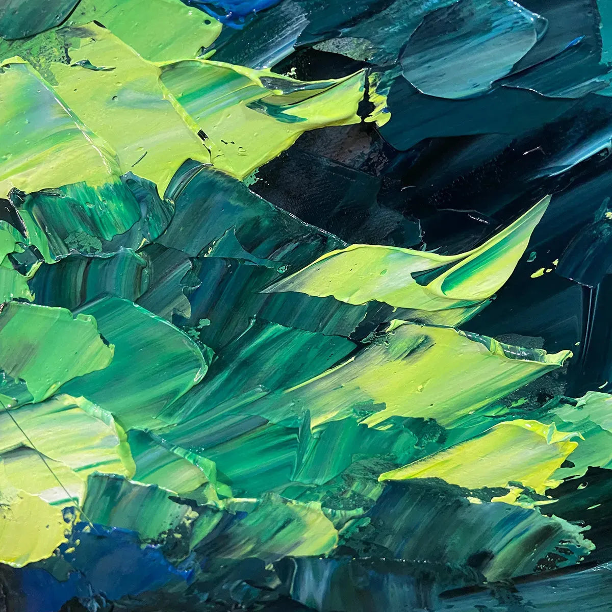 EMERALD FOREST: Panoramic Landscape Painting of an Evergreen Forest, Textured Impasto, Modern Wall Art, Green