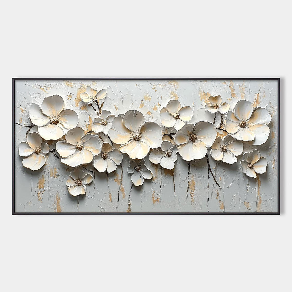 White Blossom Serenade: Original 3D Floral Oil Painting - Textured White Wall Art Decor