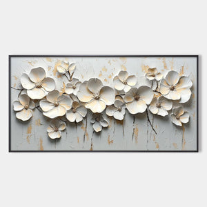 White Blossom Serenade: Original 3D Floral Oil Painting - Textured White Wall Art Decor