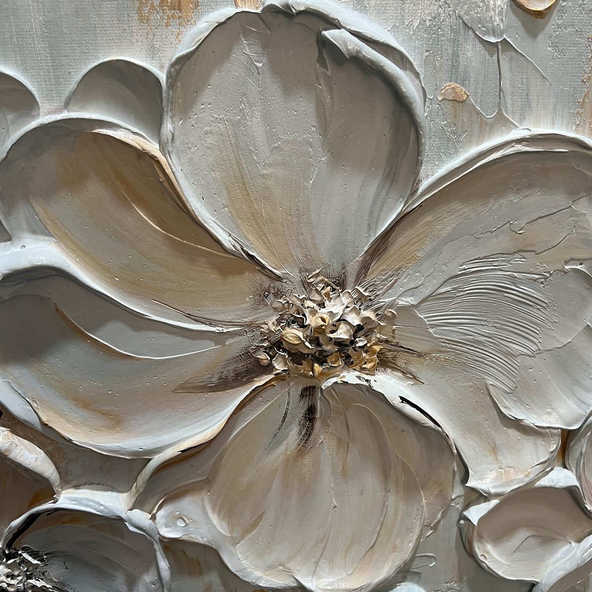 White Blossom Serenade: Original 3D Floral Oil Painting - Textured White Wall Art Decor