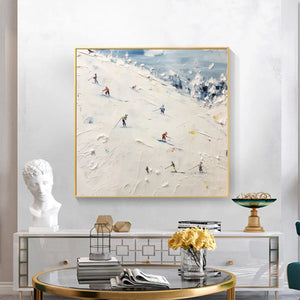 Winter's Dance: Impressionistic Skiing Painting on Square Canvas