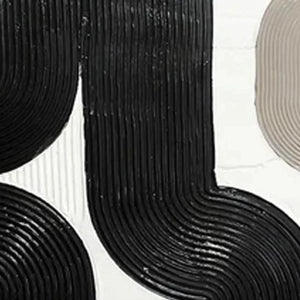 ARCHES TRIPTYCH textured art close-up: raised black lines form minimalist arches on white, showing tactile paint detail.