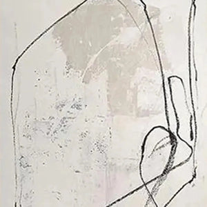 Minimalist diptych, beige abstract painting with organic black line art by Javier Ramirez.