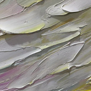 Close-up detail of "Pastel Dream" by Isabella Rossi: Textured impasto painting in soft pastel hues for modern art.