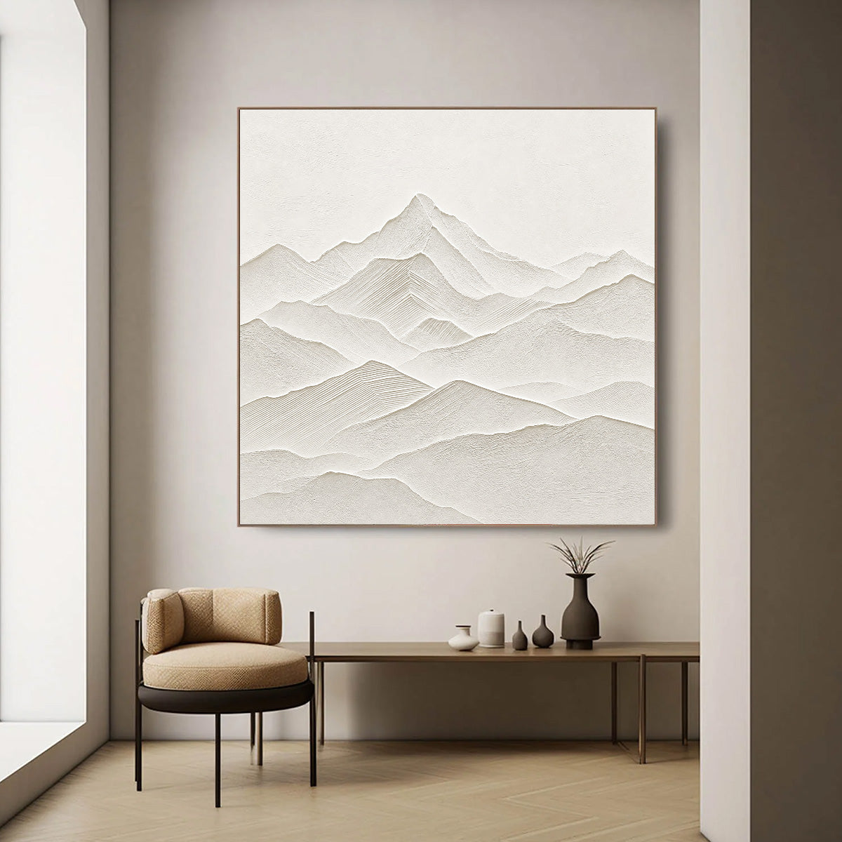 ZENITH: Textured Minimalist Mountainscape in Wabi Sabi Style