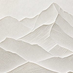 Textured off-white minimalist mountainscape oil painting in Wabi Sabi style