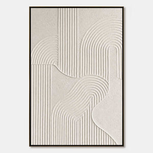 Textured Wabi Sabi minimalist abstract wall art in beige and white with framed relief lines