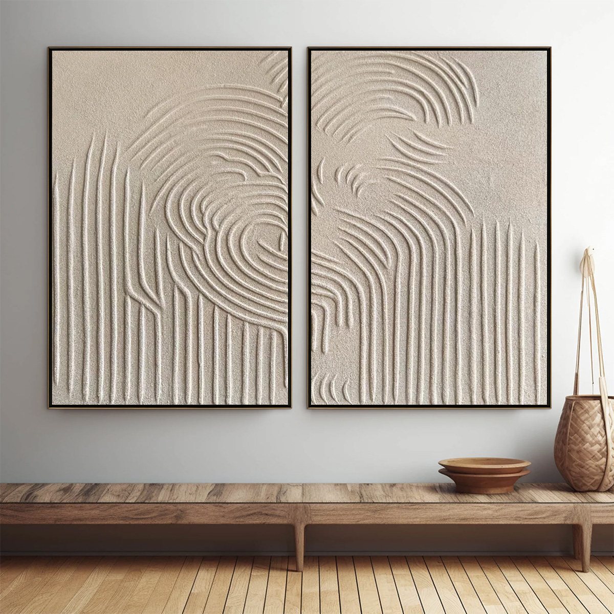 ZEN CASCADE: Wabi Sabi Textured Diptych Wall Art