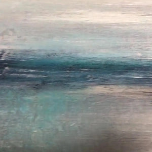 Serene Horizon seascape painting by Liam O'Connell. Muted colors, horizontal wall art, minimalist style for modern interior.