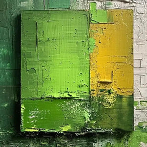 Isabella Rossi's Green and Yellow Textured Blocks Impasto Painting, Modern Wall Art