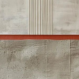 Textured Minimalist Landscape by Javier Ramirez: Terracotta, beige, and off-white abstract art, vertical lines.