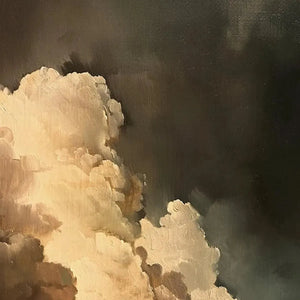 Evening Clouds painting by Liam O'Connell, vertical cloudscape artwork with textured brushstrokes and warm tones for wall art