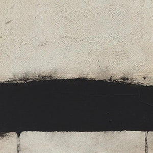 Black and white minimalist landscape painting by Javier Ramirez. Textured abstract art for modern living spaces.