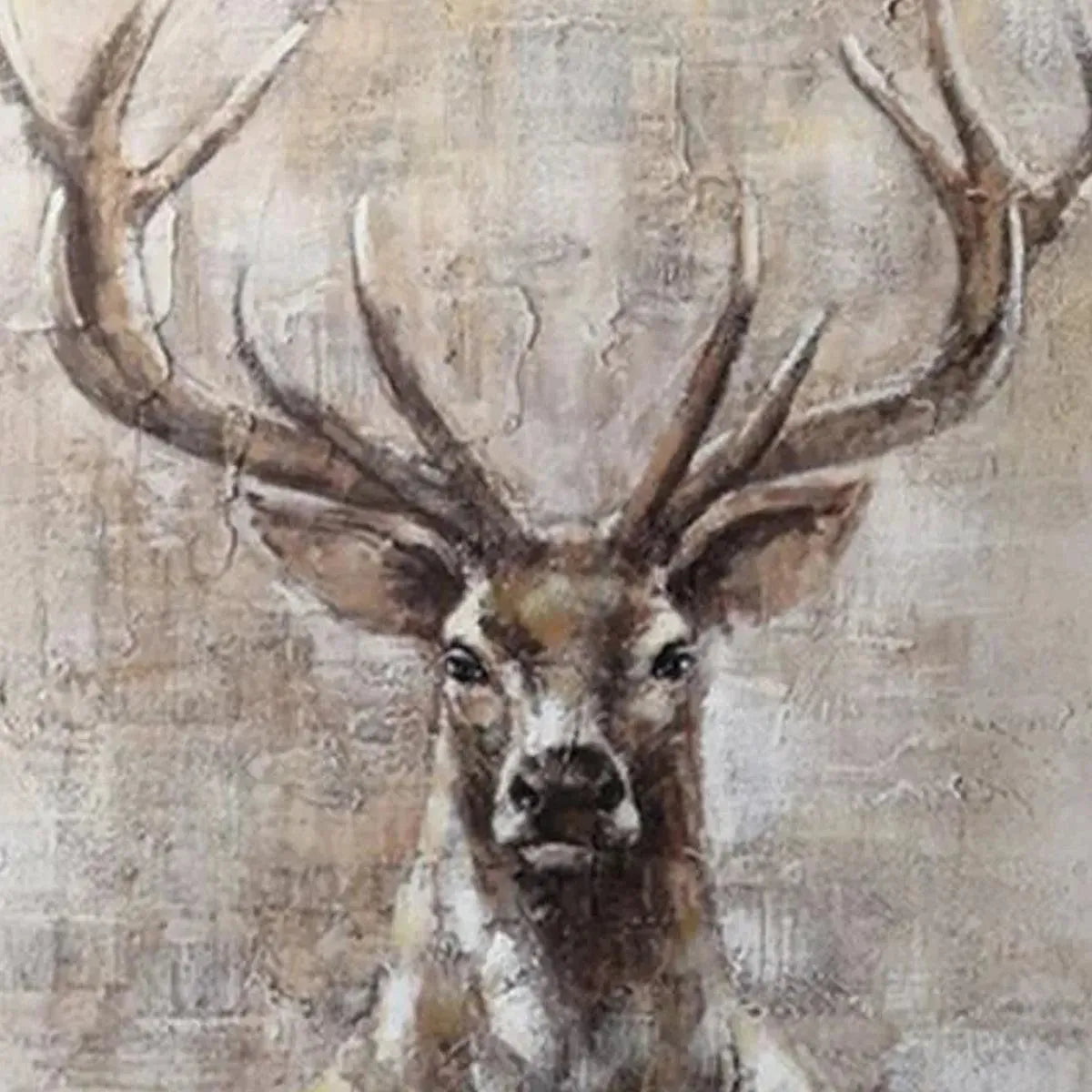 Textured Stag Painting by Ethan Walker, vertical wall art with neutral tones and detailed antlers for modern home decor.