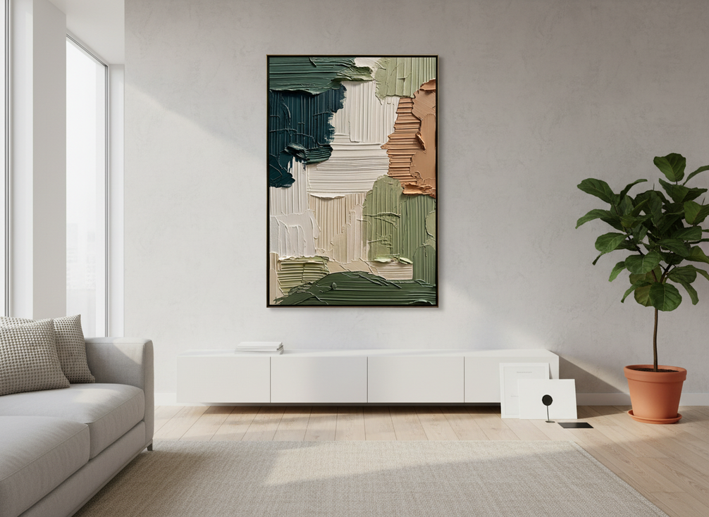 Framed original wall art with authenticity paperwork beside it on a clean table