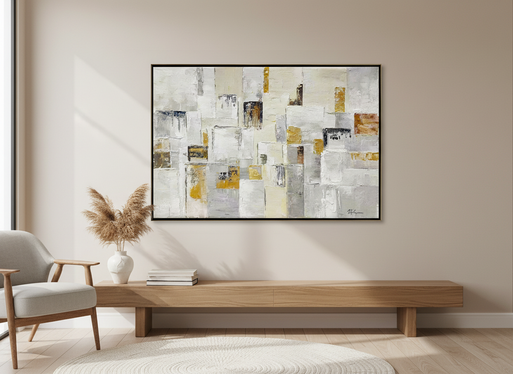 Signed original textured abstract wall art shown as a broad hero image for an art listing
