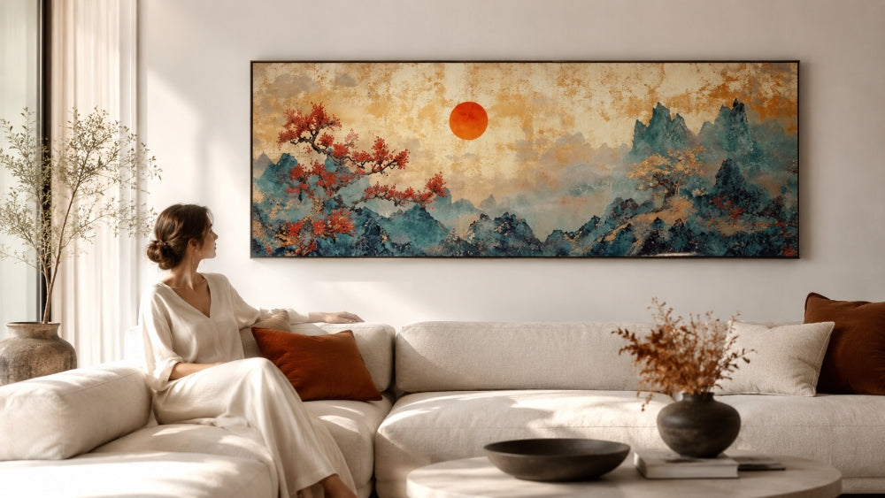 large landscape painting displayed before moving or redecorating