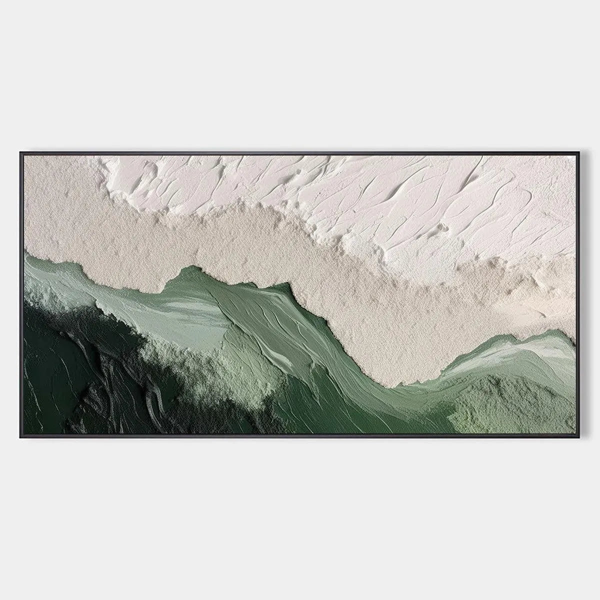 SAGE RIVER: Green and White Abstract Landscape Impasto Painting for Living Room