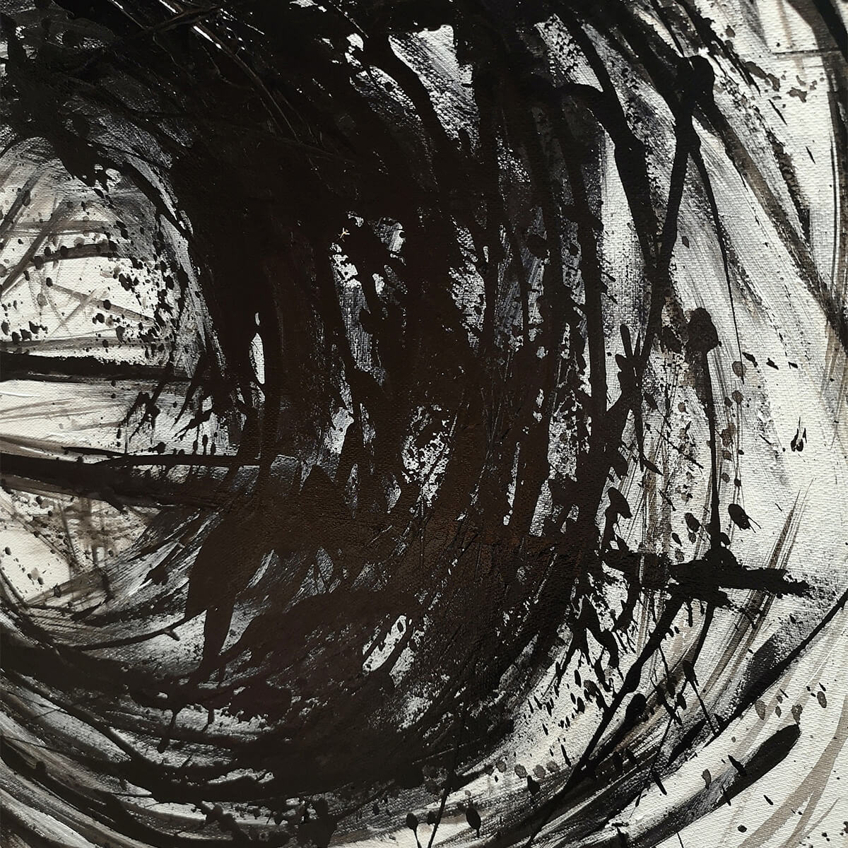 INK VORTEX: Minimalist Black and White Abstract Oil Painting