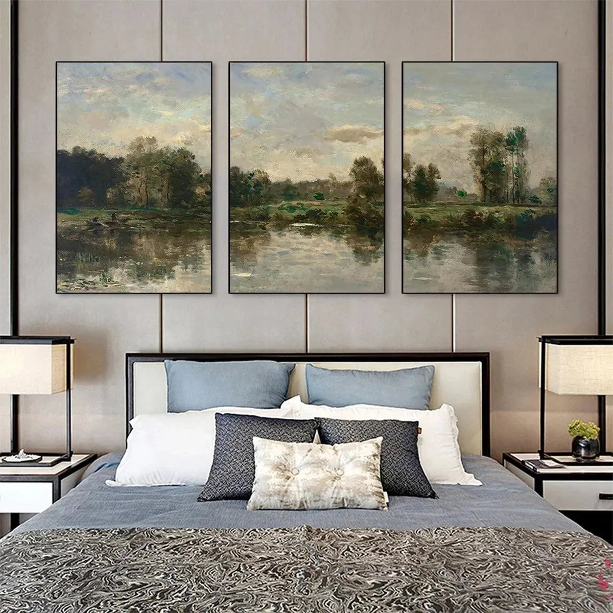 Riverside Triptych: Chinese Landscape Art Set | Wall Art – MontCarta