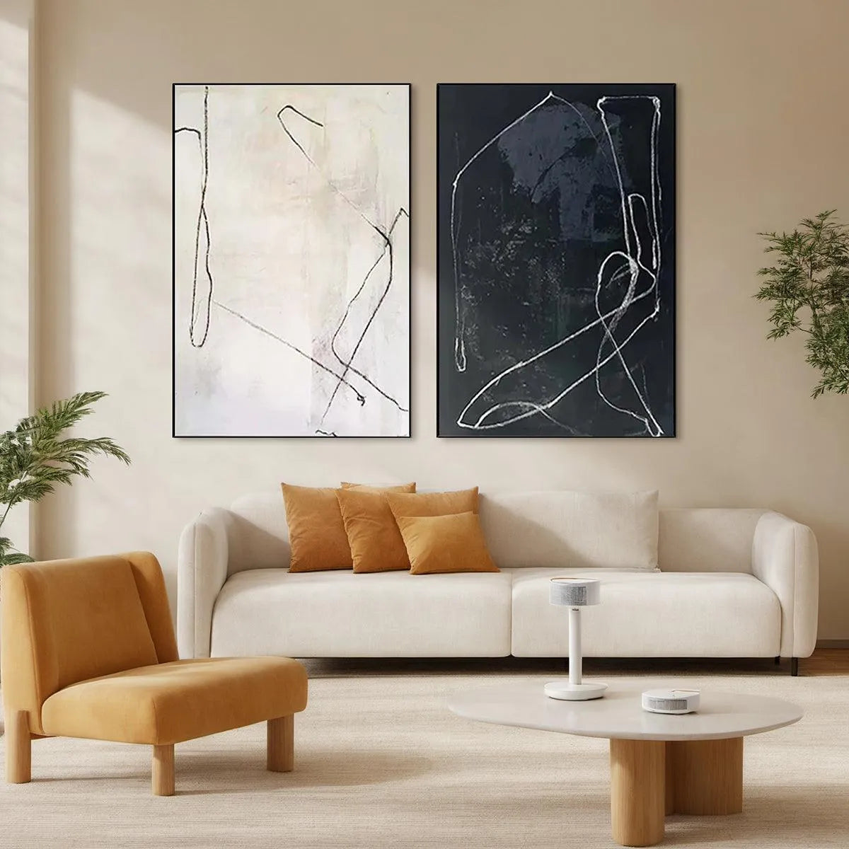 MINIMALIST ABSTRACT DUO: Set of 2 Abstract Paintings in Black and White