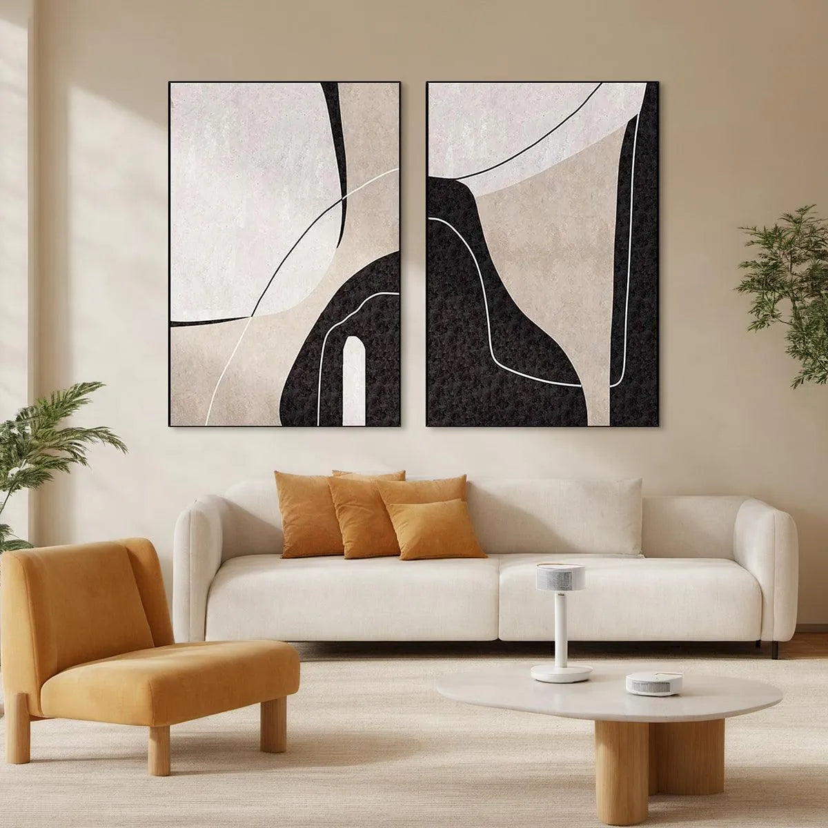 ABSTRACT MINIMALIST DIPTYCH: Abstract Painting Set of 2, Vertical Wall Art