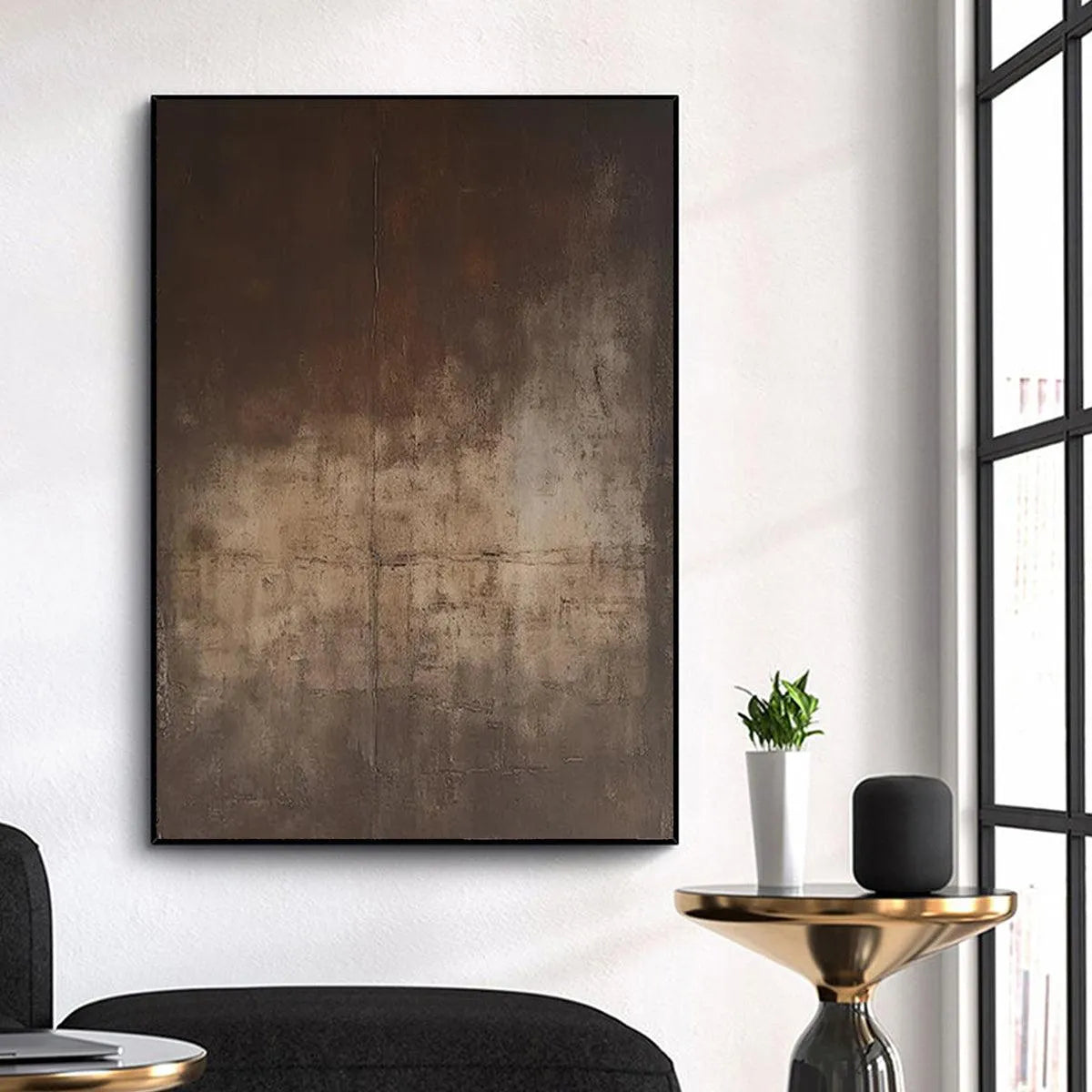 DARK BROWN TEXTURED ABSTRACT: Minimalist Textured Painting