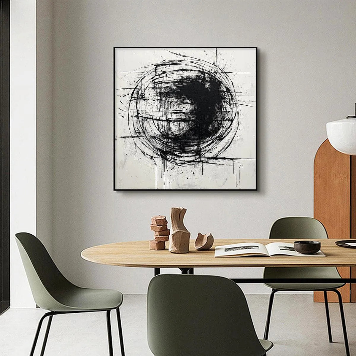 INK VORTEX: Minimalist Black and White Abstract Oil Painting