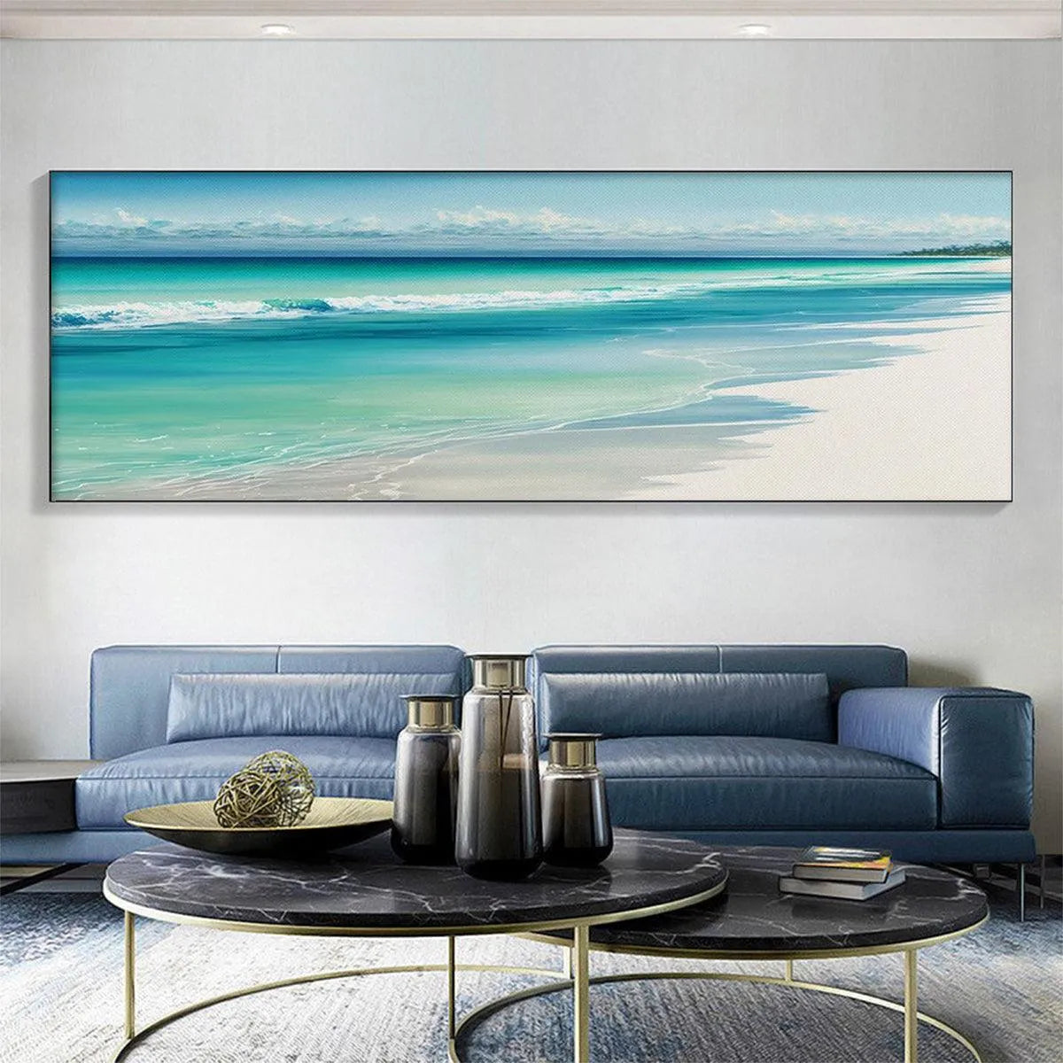 TURQUOISE DREAM PANORAMIC: Beach Painting, Panoramic Wall Art, Coastal Decor