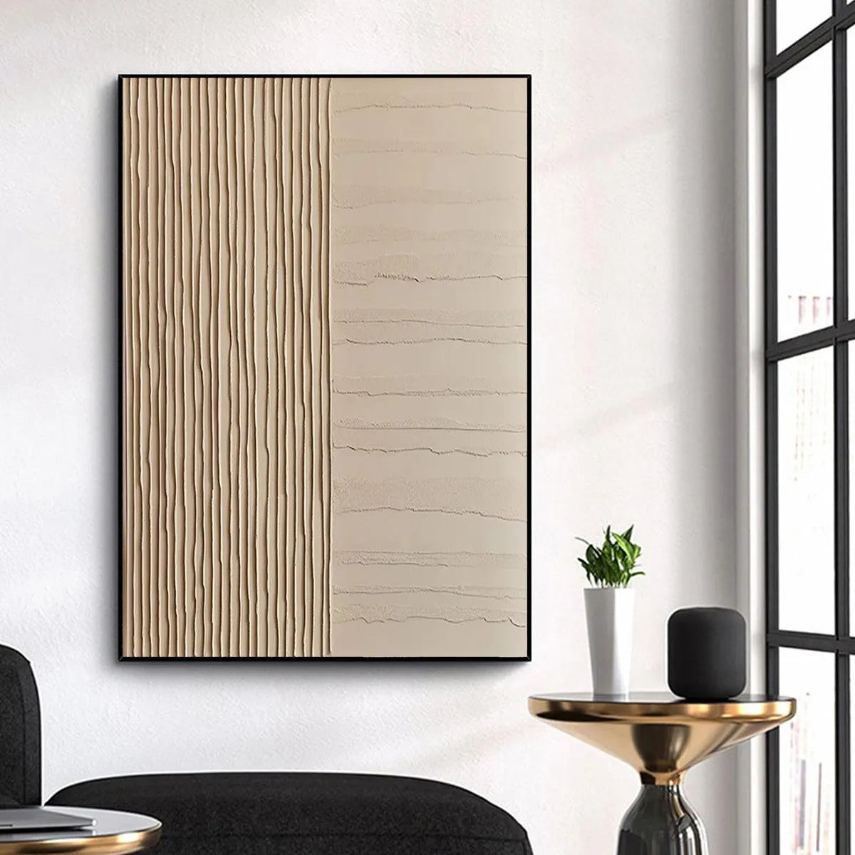 TEXTURED BEIGE LINES: Minimalist Textured Painting