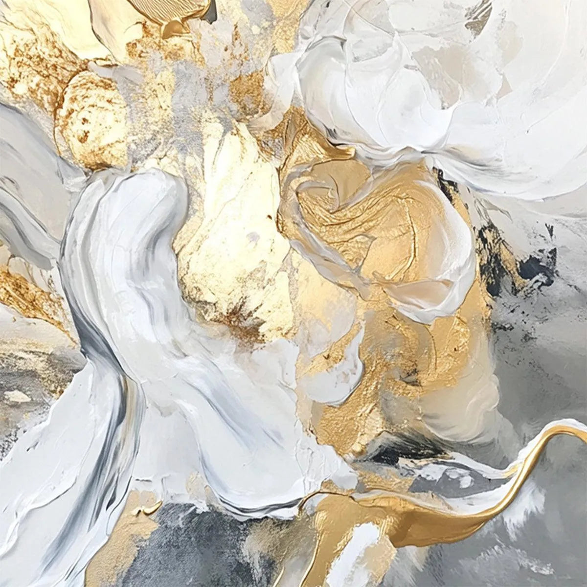 ETHEREAL GOLD: Abstract White, Grey and Gold Oil Painting