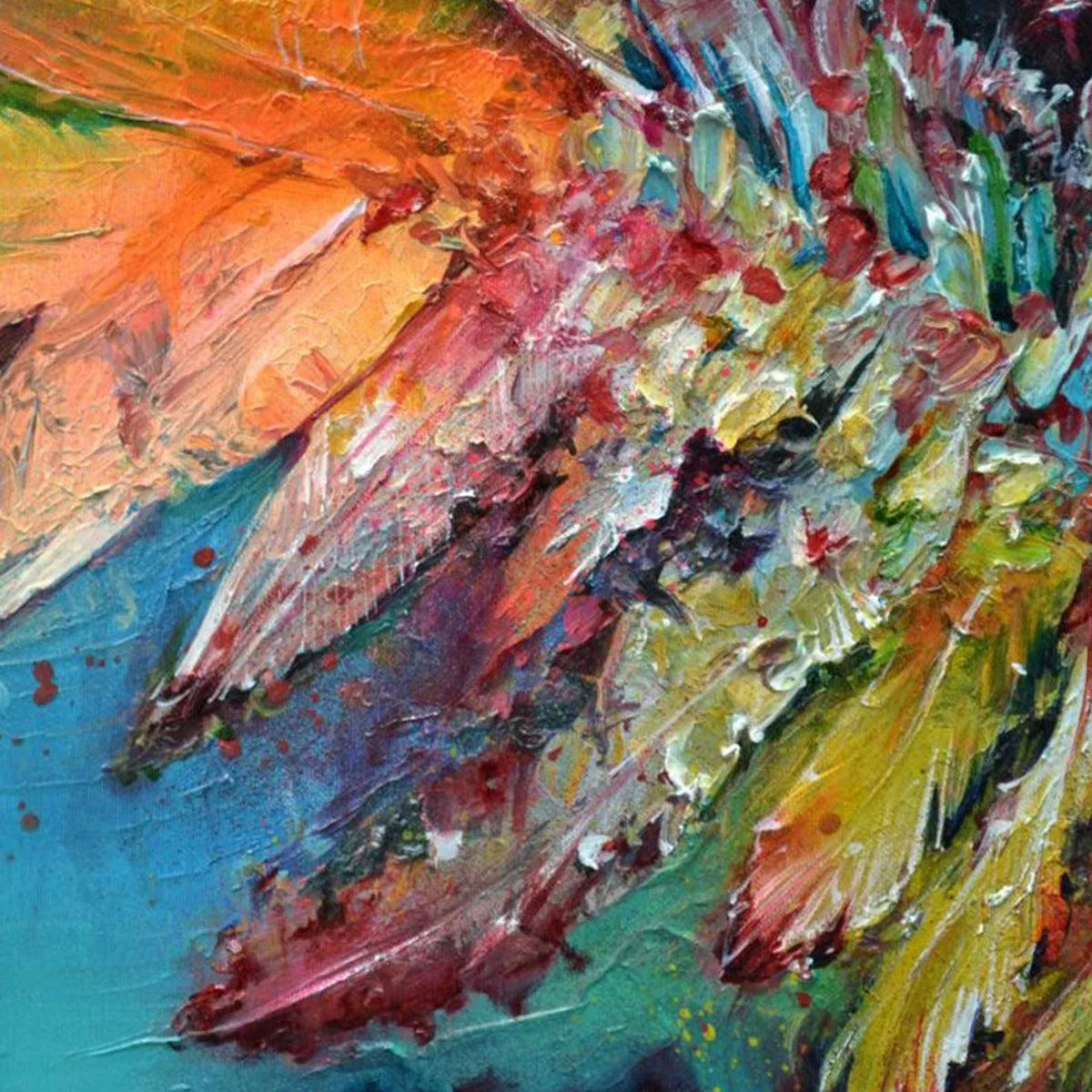 PLUMAGE FIRE: Vibrant Abstract Feather Oil Painting