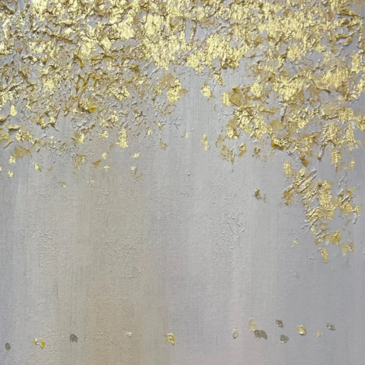 GOLDEN DRIZZLE: Gold Leaf Abstract Painting, Grey and Gold Wall Art, Horizontal Canvas, Modern Decor