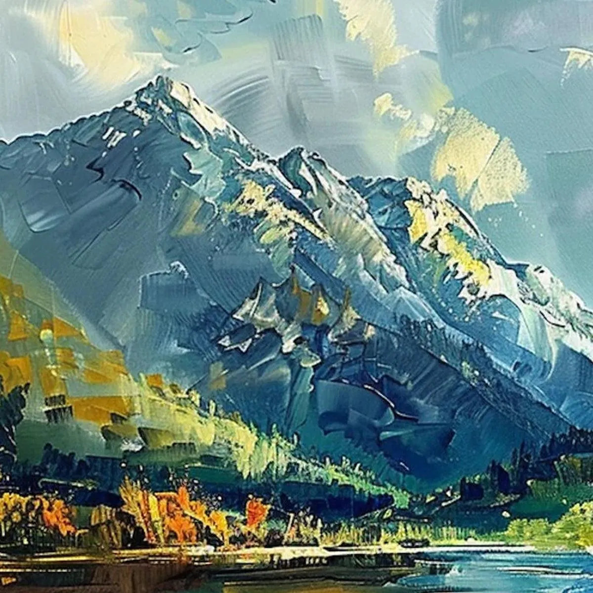 ALPINE REFLECTION: Panoramic Landscape Painting of a Mountain Lake